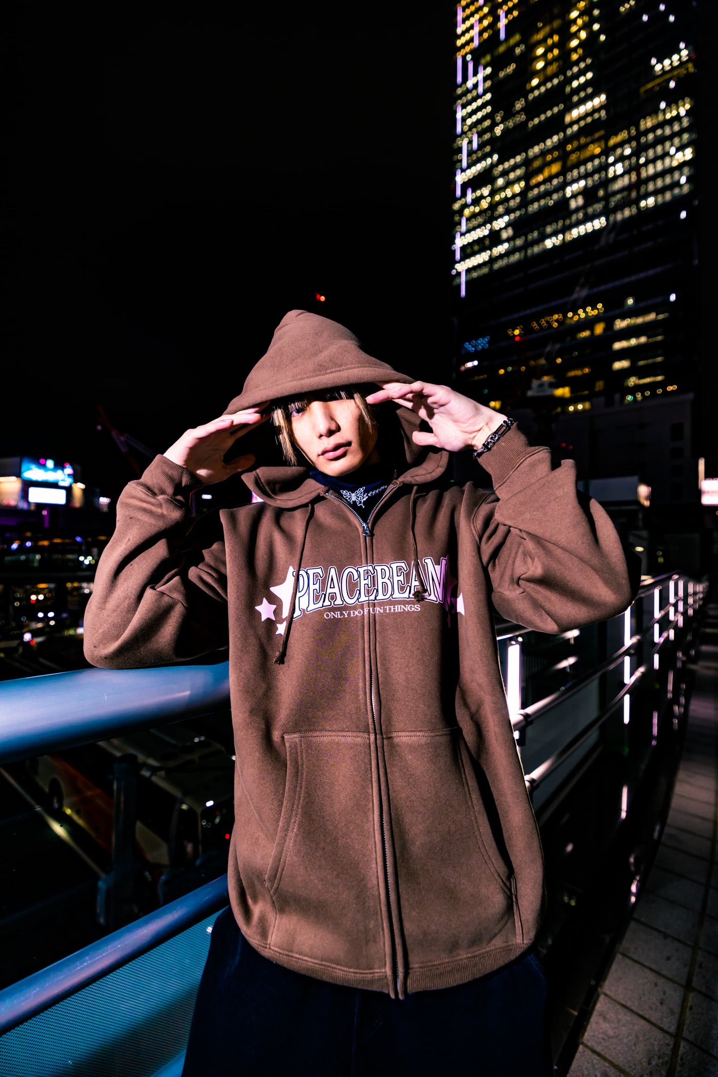 PeaceBeam Star Zip Hoodie / Brown