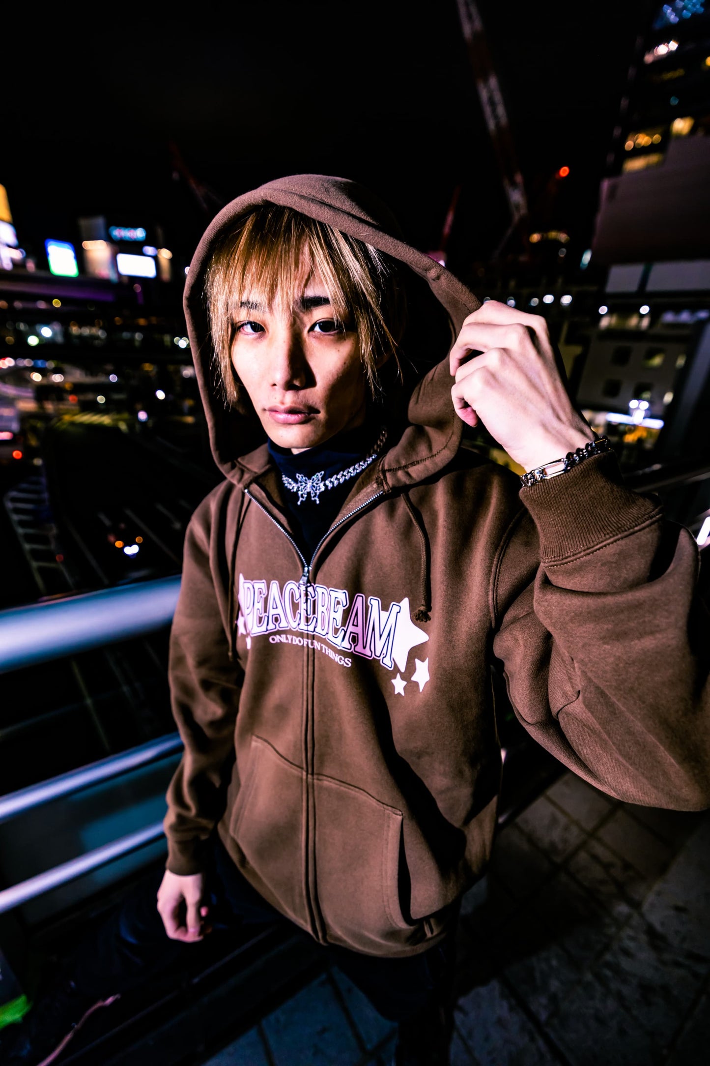 PeaceBeam Star Zip Hoodie / Brown